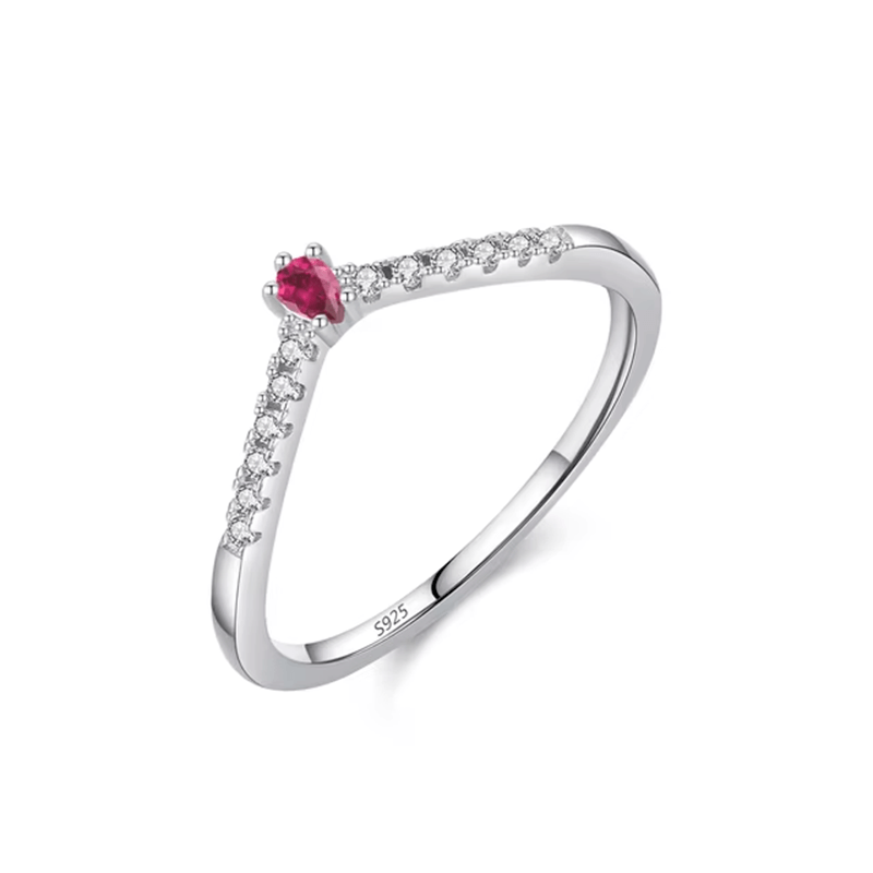 Sterling silver chevron ring with colourful gemstones – minimalist v-shaped band ideal for stacking or gifting