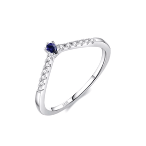 Sterling silver chevron ring with colourful gemstones – minimalist v-shaped band ideal for stacking or gifting