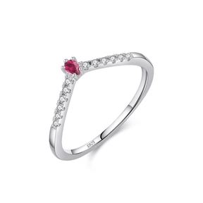 Sterling silver chevron ring with colourful gemstones – minimalist v-shaped band ideal for stacking or gifting