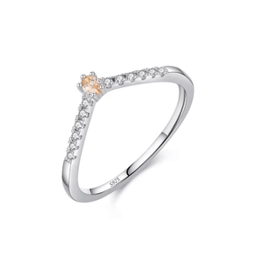 Sterling silver chevron ring with colourful gemstones – minimalist v-shaped band ideal for stacking or gifting
