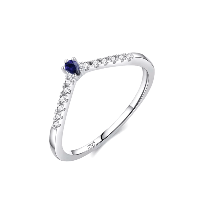 Sterling silver chevron ring with colourful gemstones – minimalist v-shaped band ideal for stacking or gifting