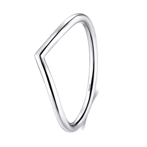 Sterling silver chevron ring set – minimalist trio with v-shaped and pavé bands for stacking or solo wear