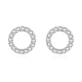 Sterling silver round stud earrings with sparkling zirconia – minimalist circle design for luminous everyday style