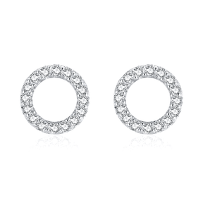 Sterling silver round stud earrings with sparkling zirconia – minimalist circle design for luminous everyday style