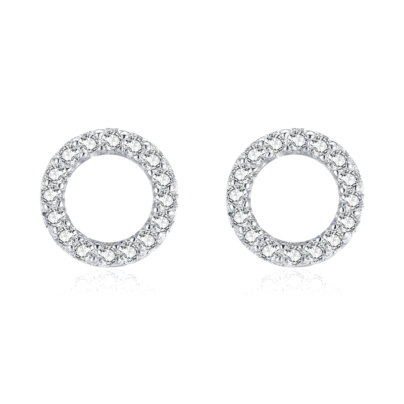Sterling silver round stud earrings with sparkling zirconia – minimalist circle design for luminous everyday style