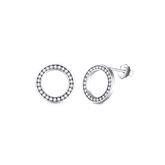 Sterling silver circular stud earrings with zirconia – elegant round shape available in silver or rose gold tone
