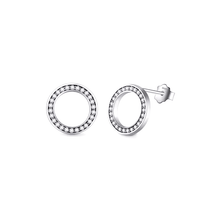 Sterling silver circular stud earrings with zirconia – elegant round shape available in silver or rose gold tone