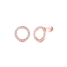 Sterling silver circular stud earrings with zirconia – elegant round shape available in silver or rose gold tone
