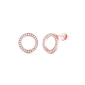 Sterling silver circular stud earrings with zirconia – elegant round shape available in silver or rose gold tone