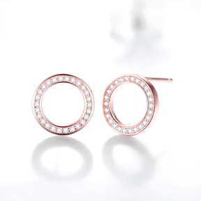 Sterling silver circular stud earrings with zirconia – elegant round shape available in silver or rose gold tone