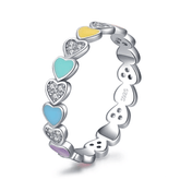 Sterling silver ring with colourful enamel hearts – cute and playful band for women or girls, stackable and gift-ready