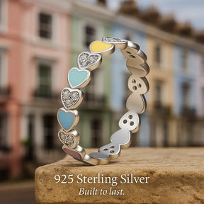 925 Sterling Silver Colorful Hearts Ring