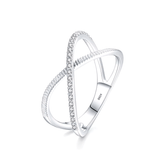 Sterling silver criss cross ring with pavé zirconia – modern crossover design for elegant everyday wear