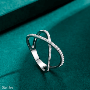 Sterling silver criss cross ring with pavé zirconia – modern crossover design for elegant everyday wear