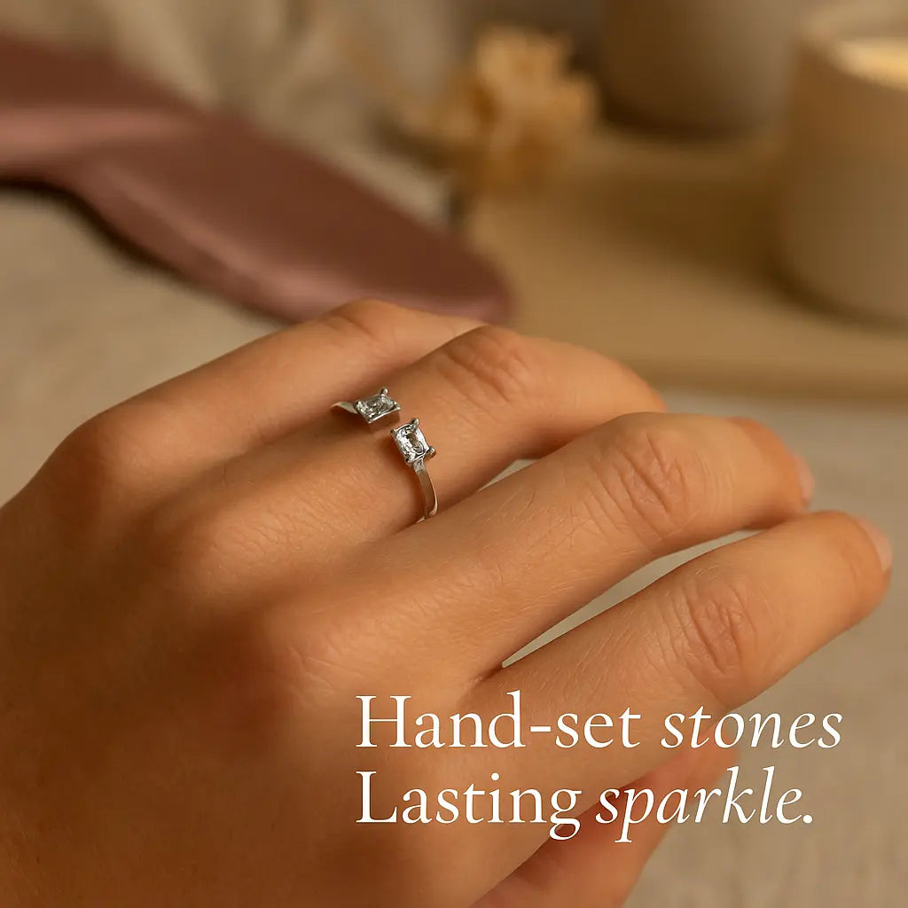 925 Sterling Silver Double Stone Ring