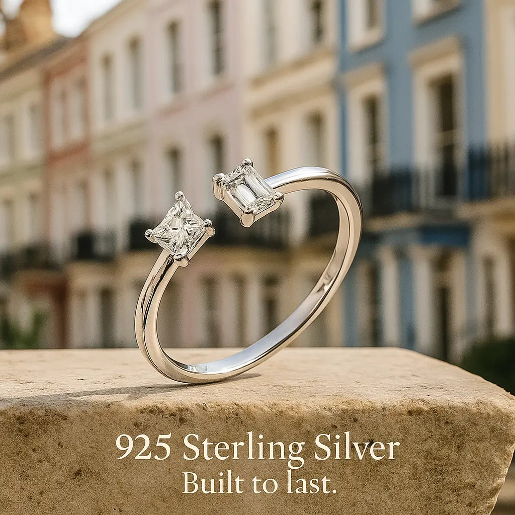 925 Sterling Silver Double Stone Ring