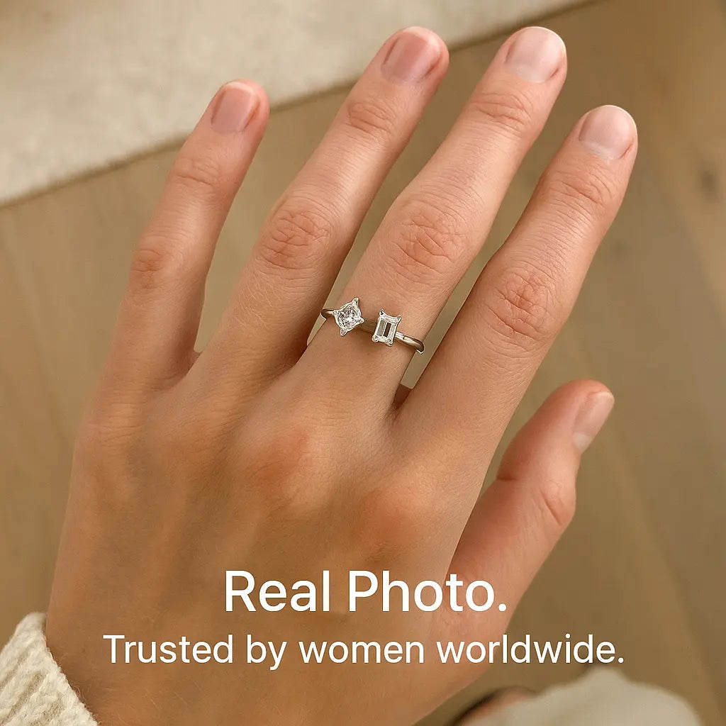 925 Sterling Silver Double Stone Ring