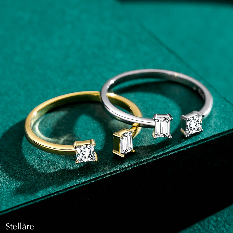Sterling silver double stone ring with open band design – adjustable and elegant modern piece for stacking or solo wear