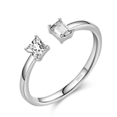 Sterling silver double stone ring with open band design – adjustable and elegant modern piece for stacking or solo wear