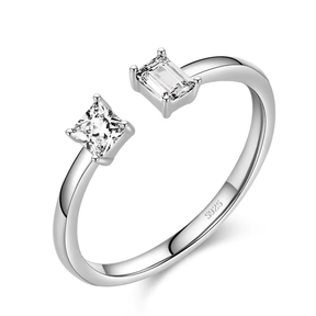 Sterling silver double stone ring with open band design – adjustable and elegant modern piece for stacking or solo wear