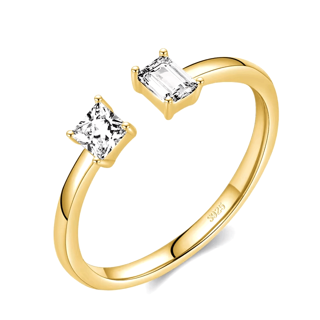 Sterling silver double stone ring with open band design – adjustable and elegant modern piece for stacking or solo wear