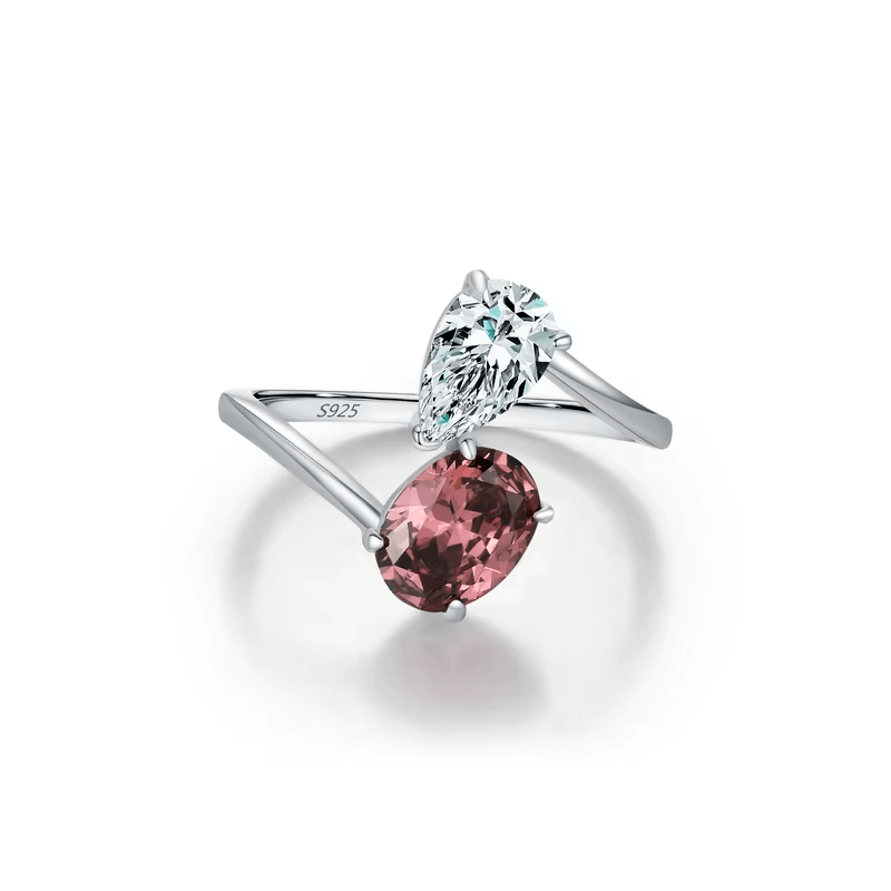 Sterling silver ring with pink and clear zirconia stones – elegant dual-stone design for modern and bold styling