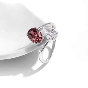 Sterling silver ring with pink and clear zirconia stones – elegant dual-stone design for modern and bold styling