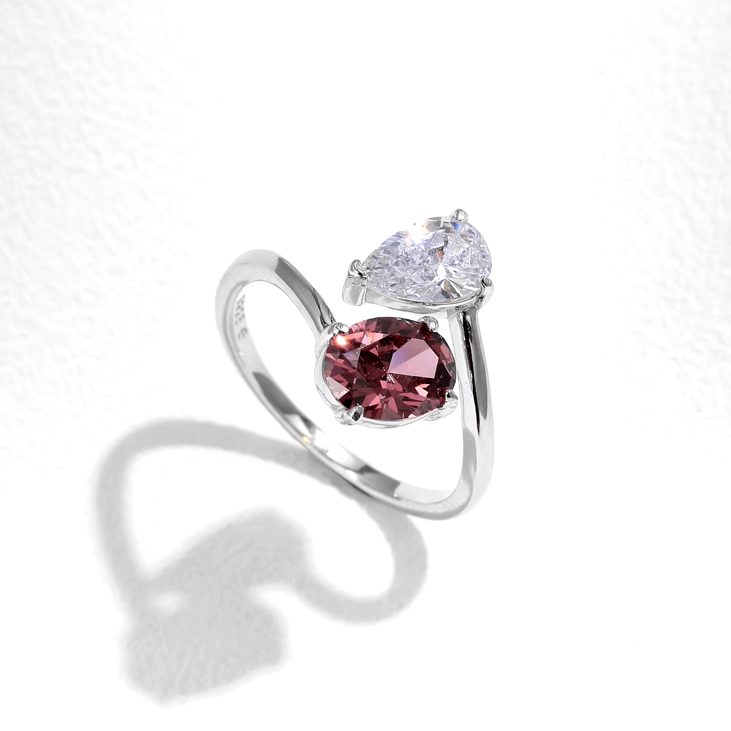 Sterling silver ring with pink and clear zirconia stones – elegant dual-stone design for modern and bold styling