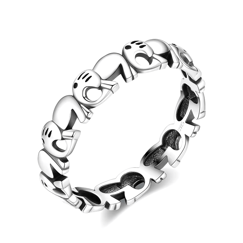 “Sterling silver ring with elephant design – lucky animal motif band for women, symbolic and elegant”

