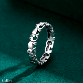 “Sterling silver ring with elephant design – lucky animal motif band for women, symbolic and elegant”