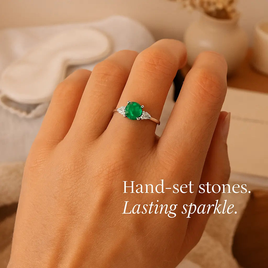 925 Sterling Silver Emerald Ring Set