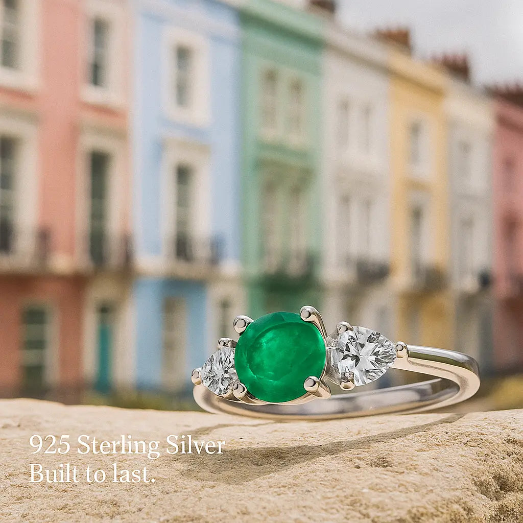 925 Sterling Silver Emerald Ring Set