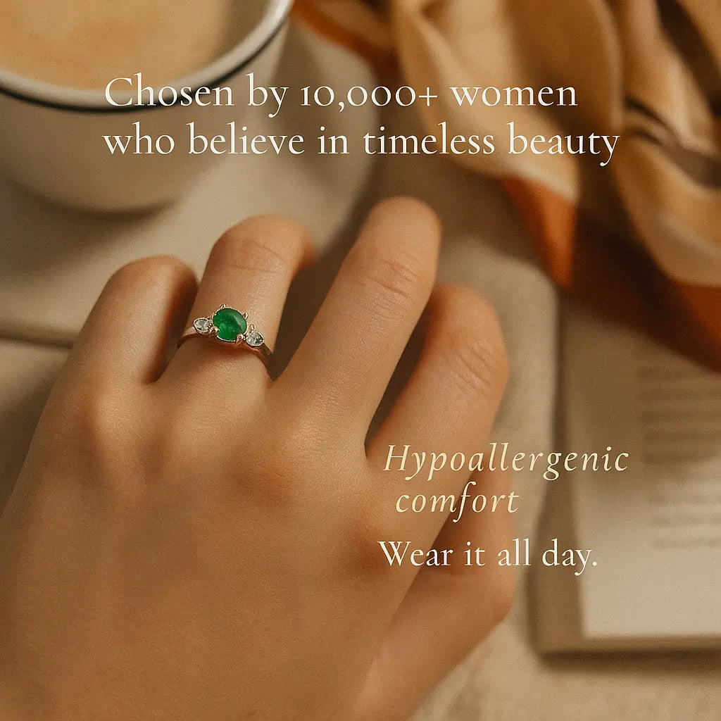 925 Sterling Silver Emerald Ring Set