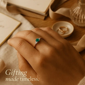 925 Sterling Silver Emerald Ring Set