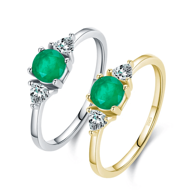 Sterling silver emerald ring set with vibrant green stones – elegant and stackable two-piece design for stylish gifting
