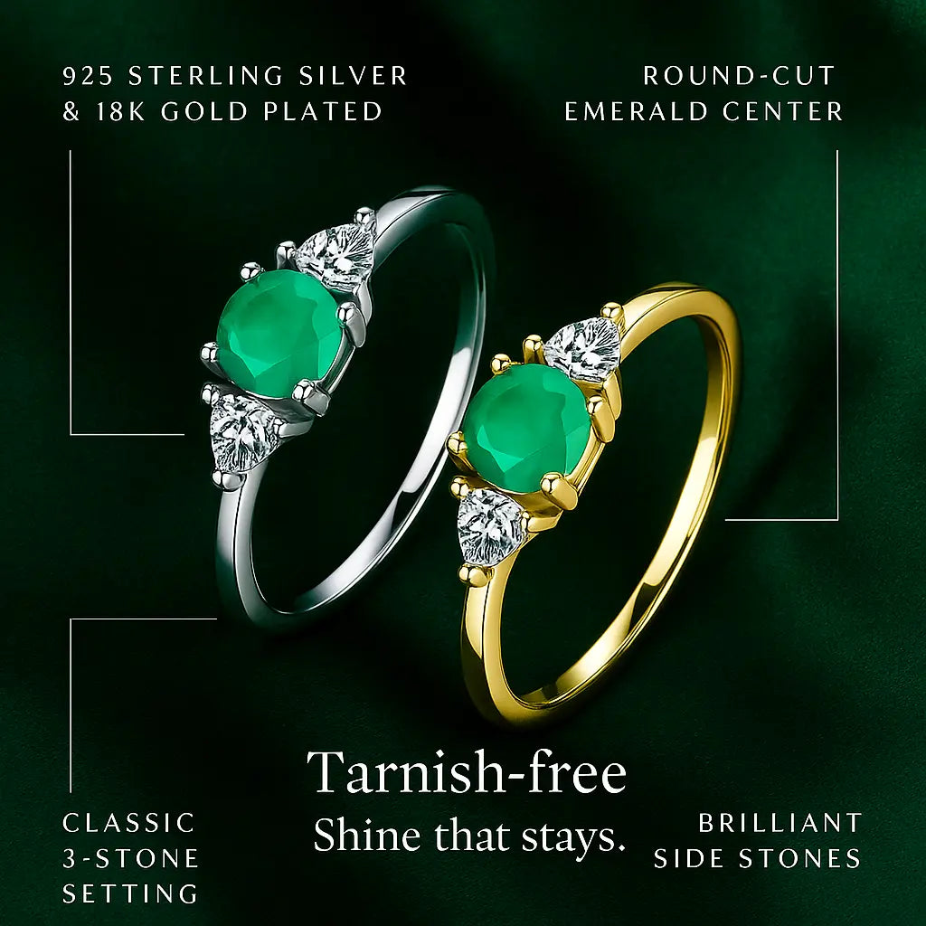 925 Sterling Silver Emerald Ring Set