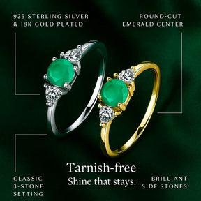 925 Sterling Silver Emerald Ring Set