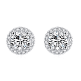 Sterling silver stud earrings with round halo design and white zirconia – timeless sparkle for everyday elegance