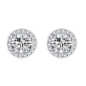 Sterling silver stud earrings with round halo design and white zirconia – timeless sparkle for everyday elegance