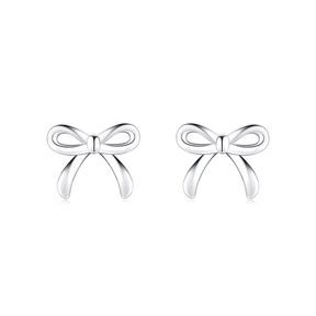Sterling silver stud earrings in delicate bow shape – dainty knot design symbolising connection and elegance