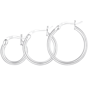 Sterling silver hoop earrings in multiple sizes – minimalist, polished and versatile for timeless everyday wear