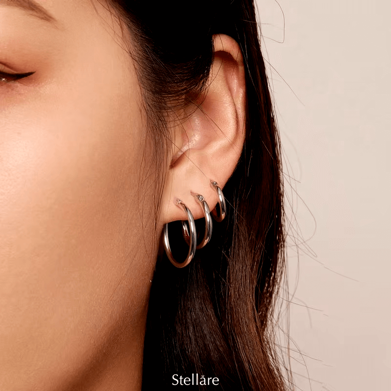 Sterling silver hoop earrings in multiple sizes – minimalist, polished and versatile for timeless everyday wear