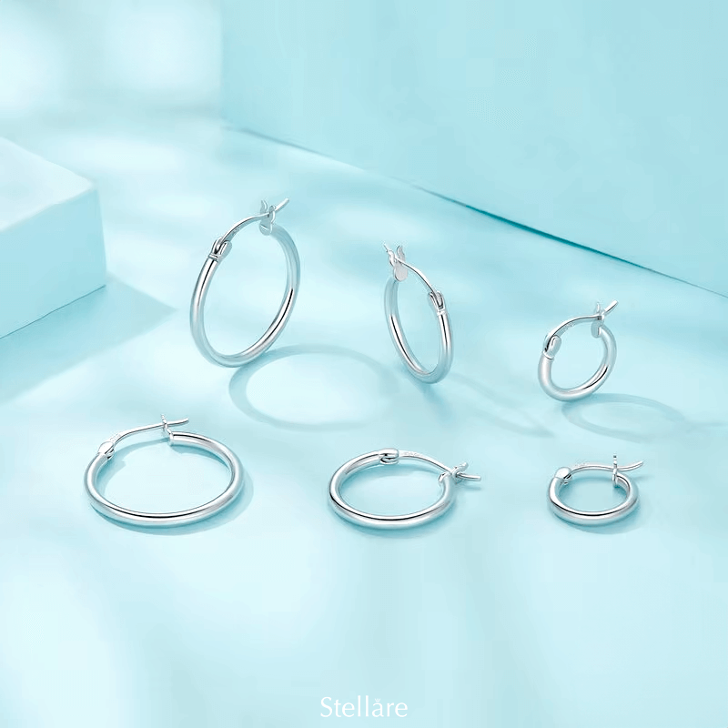 Sterling silver hoop earrings in multiple sizes – minimalist, polished and versatile for timeless everyday wear