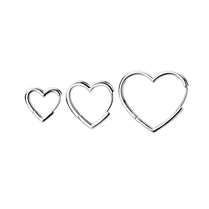 Sterling silver open-heart hoop earrings in three sizes – romantic and minimalist design for daily wear or gifting