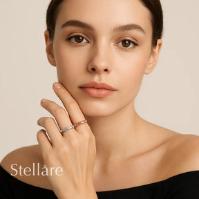 Sterling silver floral ring set with engraved nature-inspired patterns – stackable duo in silver and rose tones for romantic everyday wear