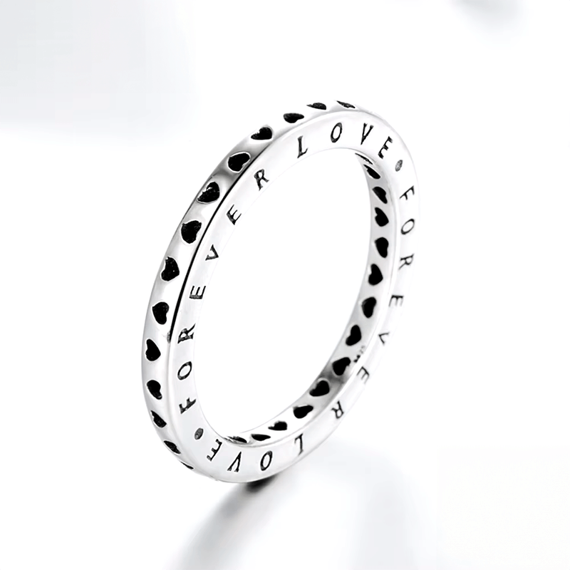 “Sterling silver band ring engraved with 'Forever Love' – minimalist promise ring for her”