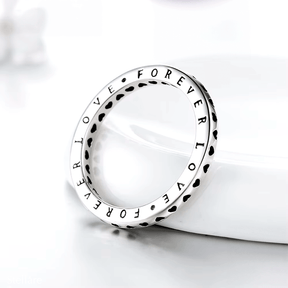 “Sterling silver band ring engraved with 'Forever Love' – minimalist promise ring for her”