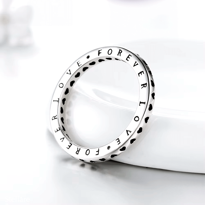 “Sterling silver band ring engraved with 'Forever Love' – minimalist promise ring for her”