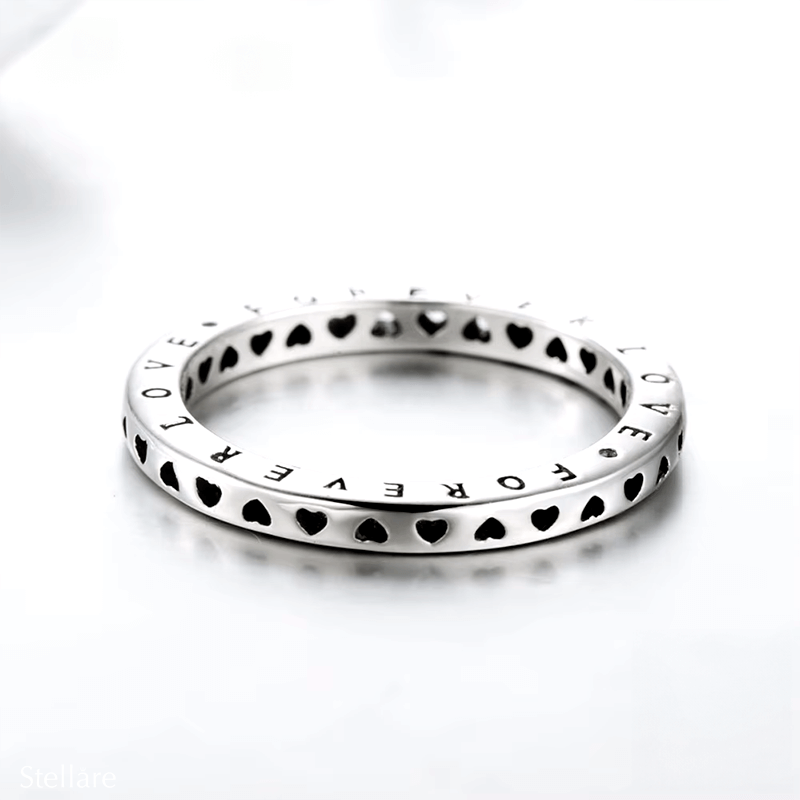 “Sterling silver band ring engraved with 'Forever Love' – minimalist promise ring for her”