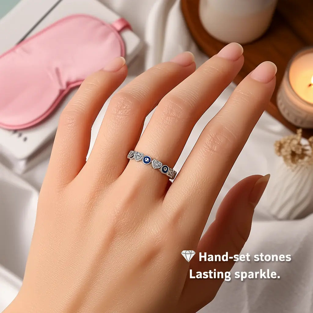 925 Sterling Silver Greek Eye & Hearts Ring